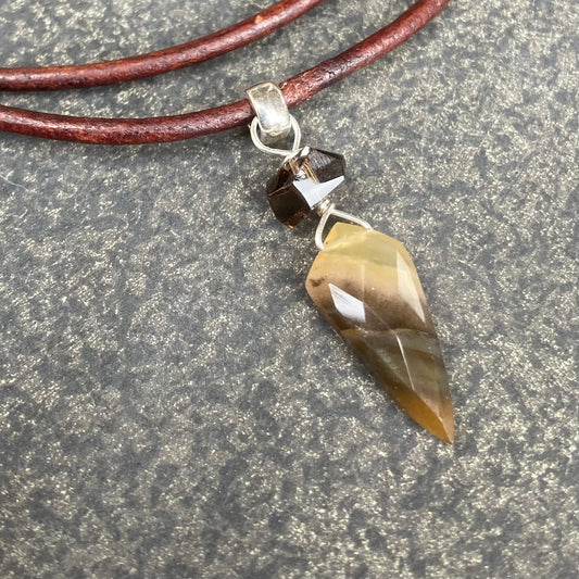 Montana Agate & Smoky Quartz Arrowhead Leather Choker