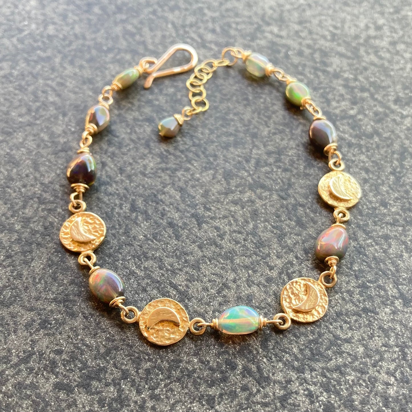 Ethiopian Black Opal, Gold & Bronze Moon Link Bracelet