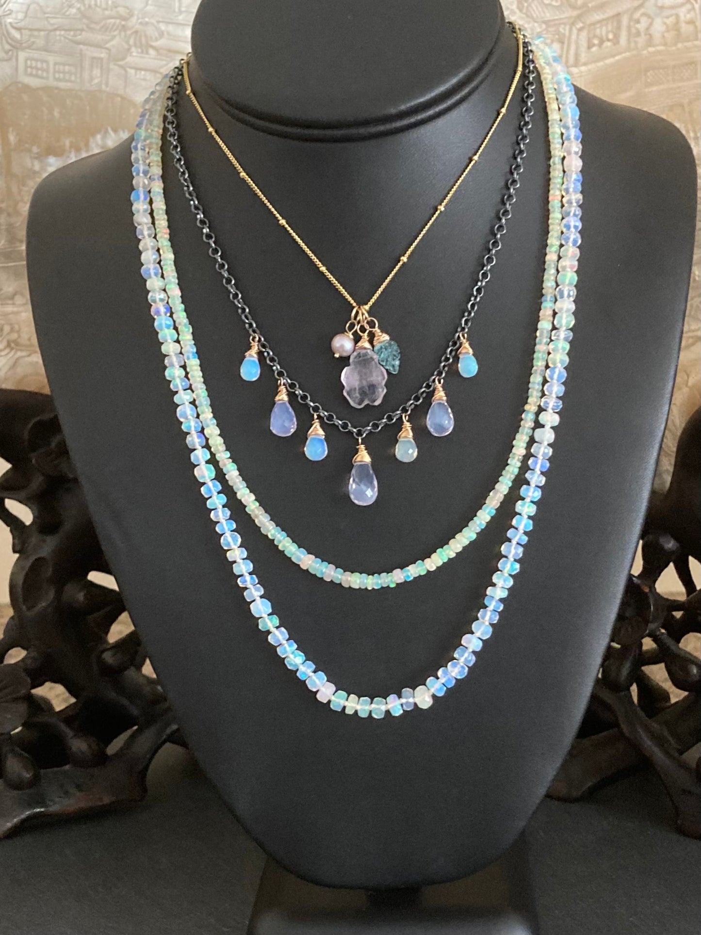 Ethiopian Opal Hand Knotted Silk Necklace