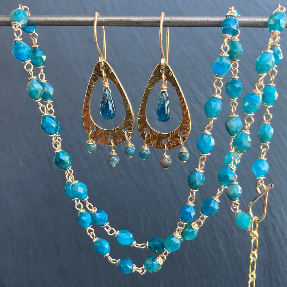 Neon Blue Apatite & Gold Necklace