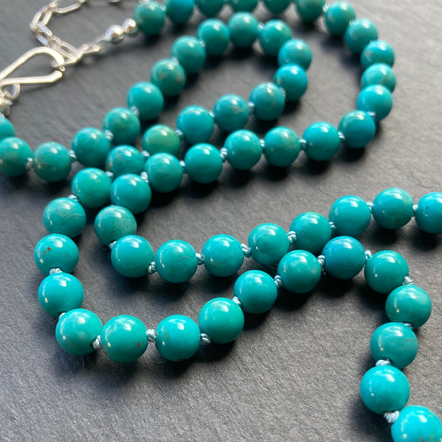 Genuine Turquoise Hand Knotted Silk Necklace