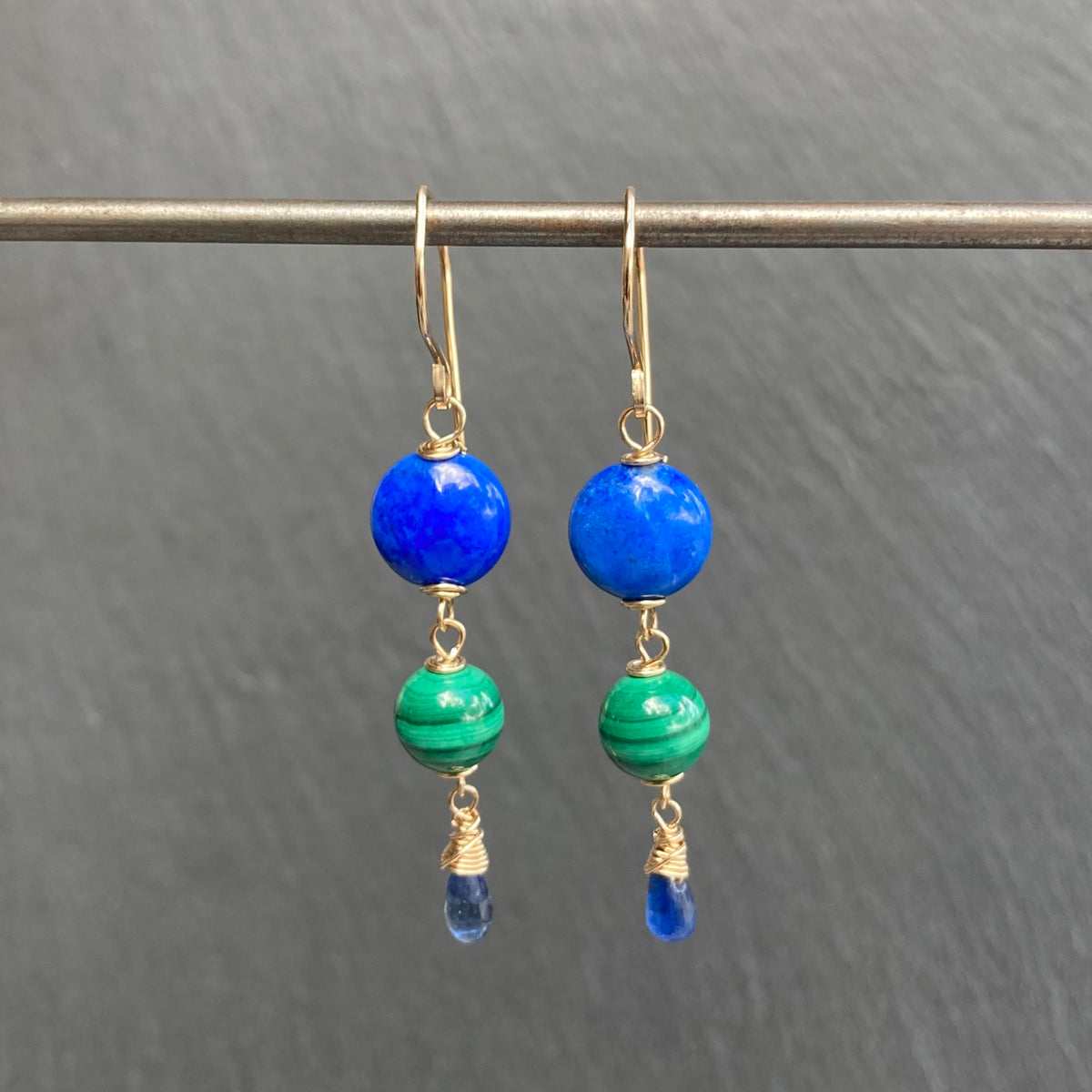 Lapis, Malachite & Gold Earrings