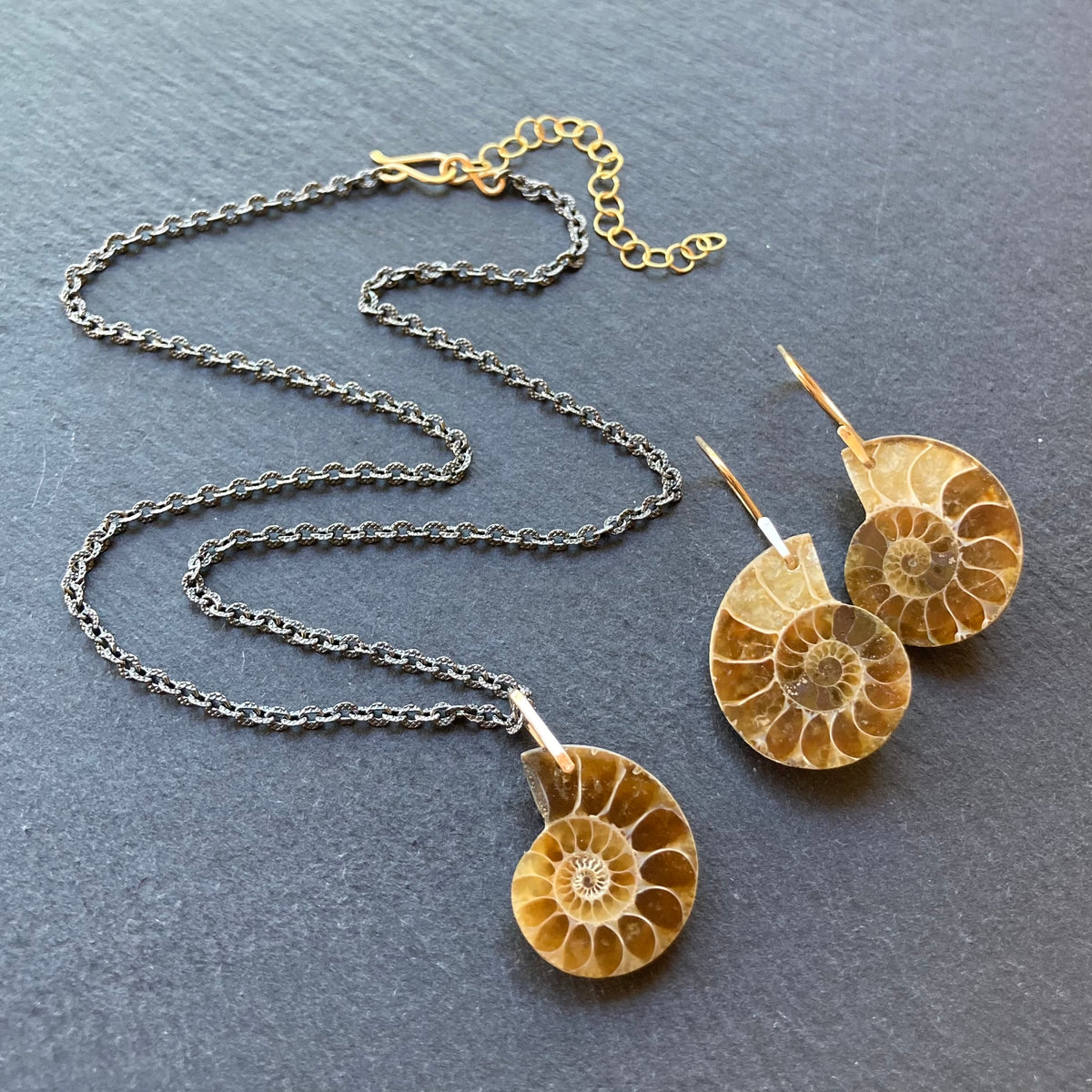 Natural Ammonite & Mixed Metal Necklace