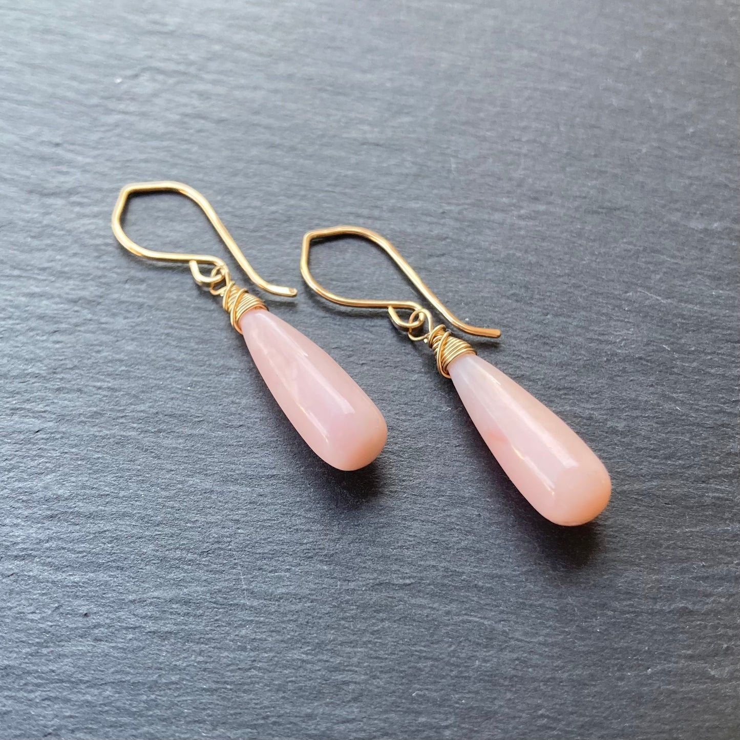 Pink Peruvian Opal & Gold Earrings
