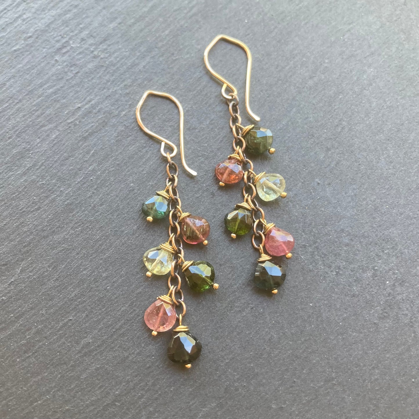 Multicolor Tourmaline & Mixed Metal Cascade Earrings