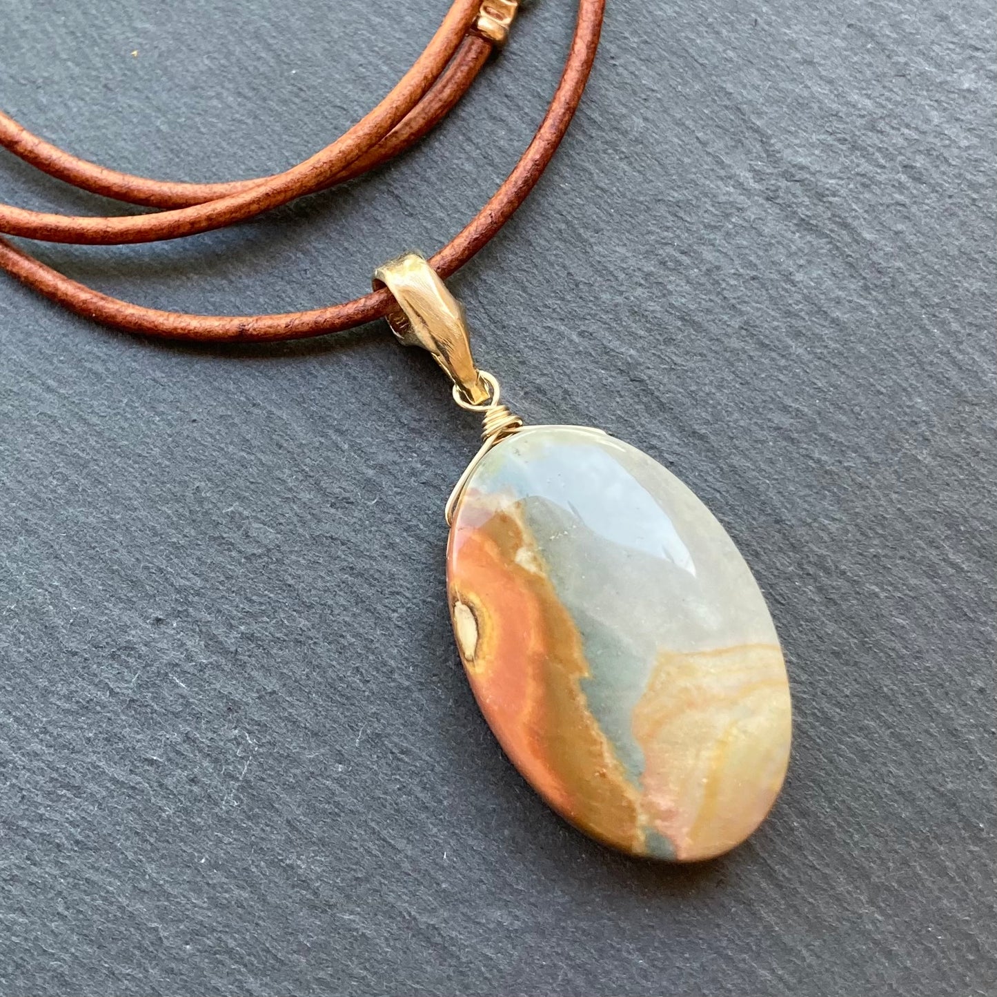 Polychrome Jasper & Bronze Leather Choker