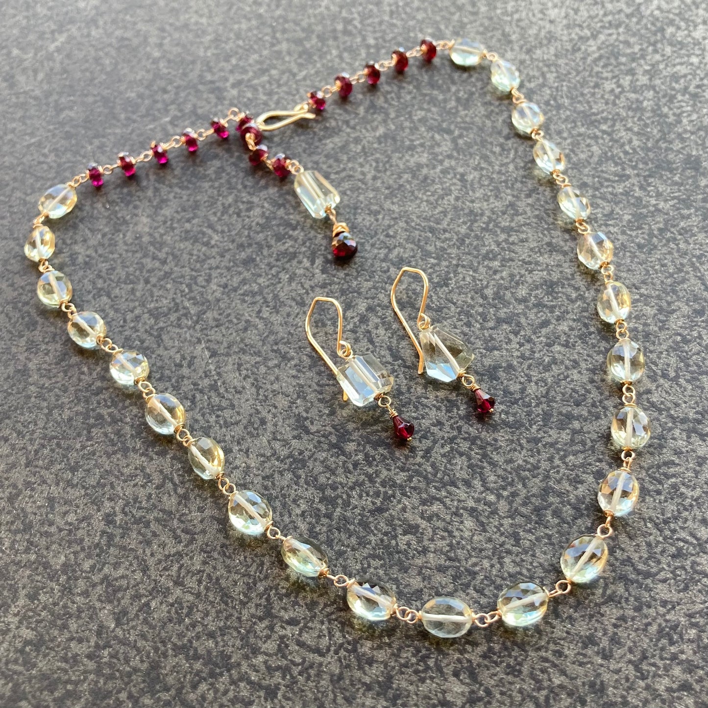 Prasiolite, Rhodolite & Gold Convertible Lariat Necklace