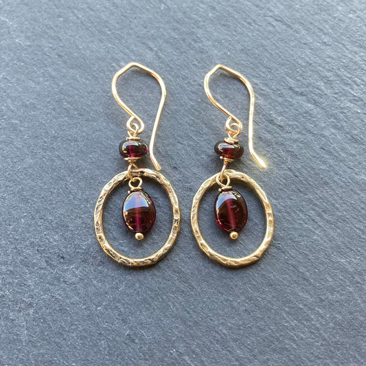 Rhodolite Garnet, Gold & Bronze Hoops
