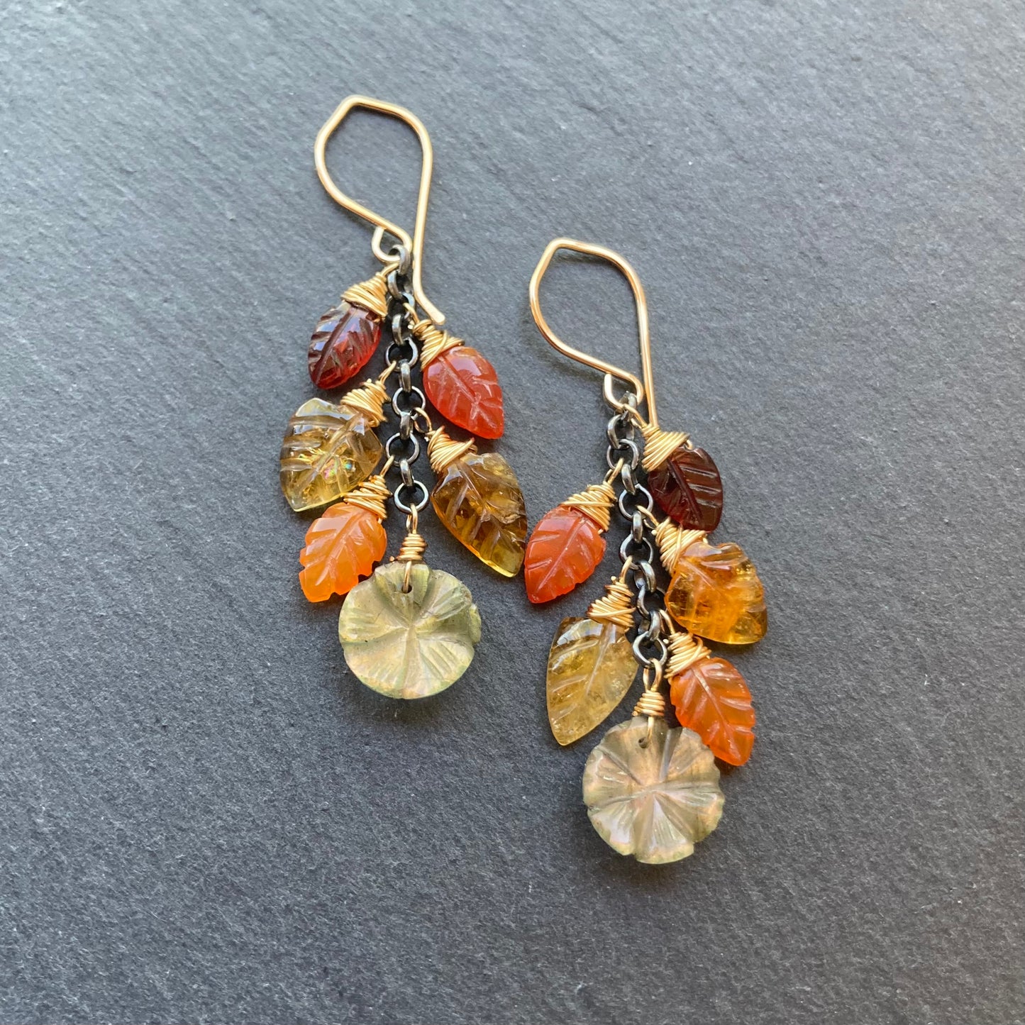 Multi Gemstone & Mixed Metal Woodland Goddess Cascade Earrings