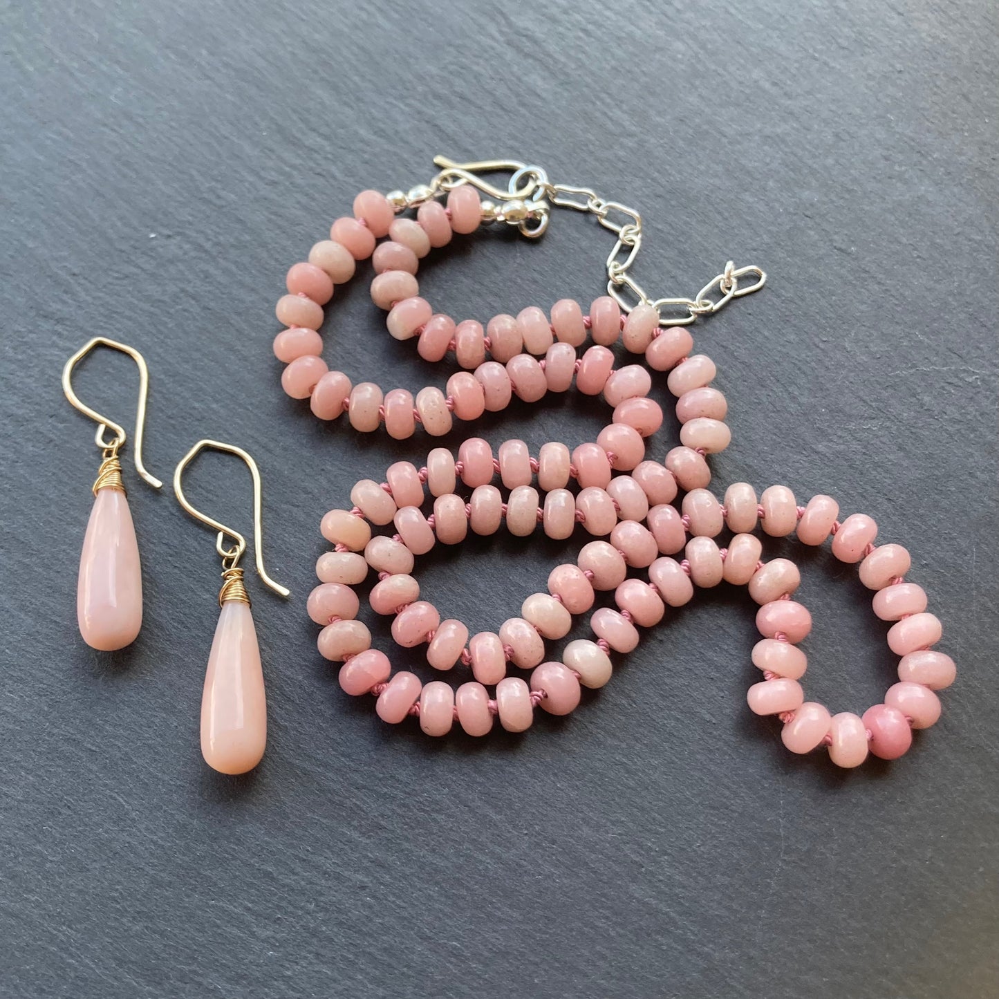 Pink Opal Hand Knotted Silk Necklace