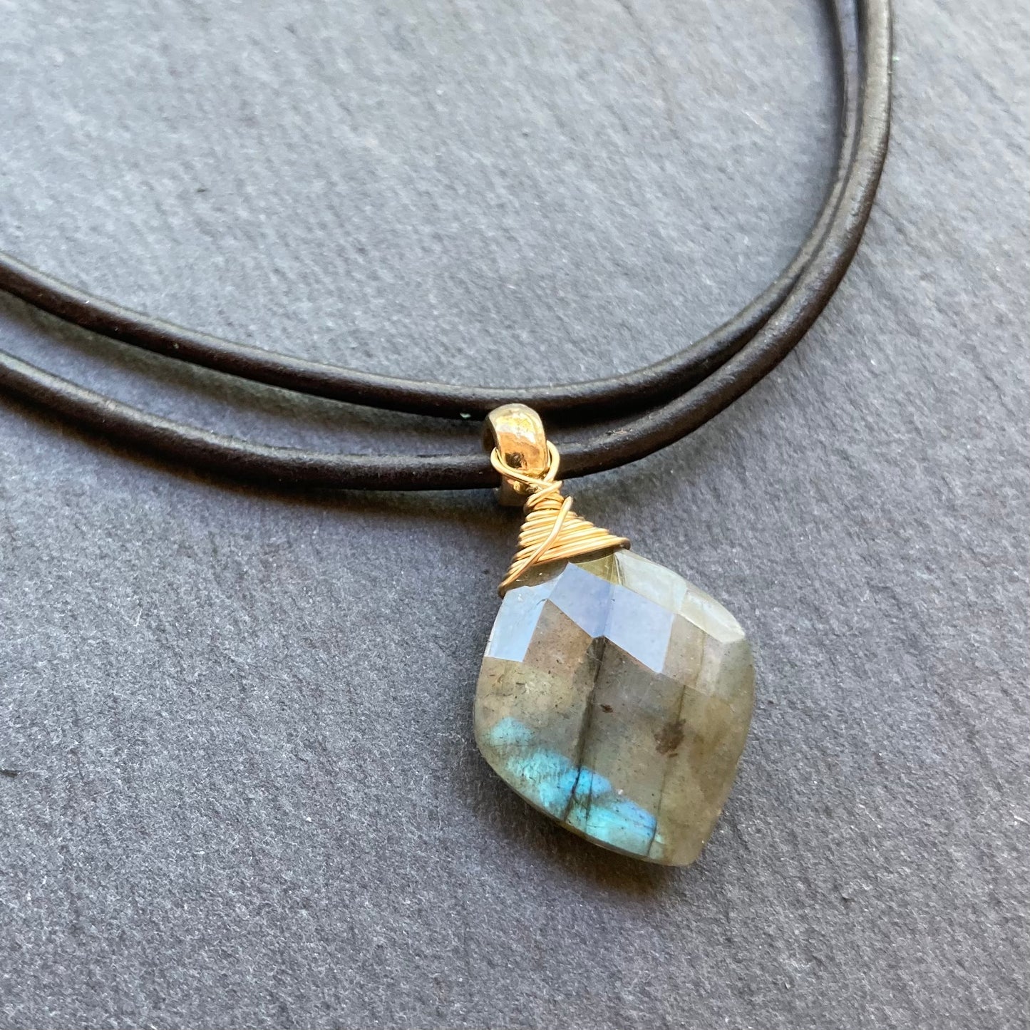 Labradorite & Bronze Leather Choker