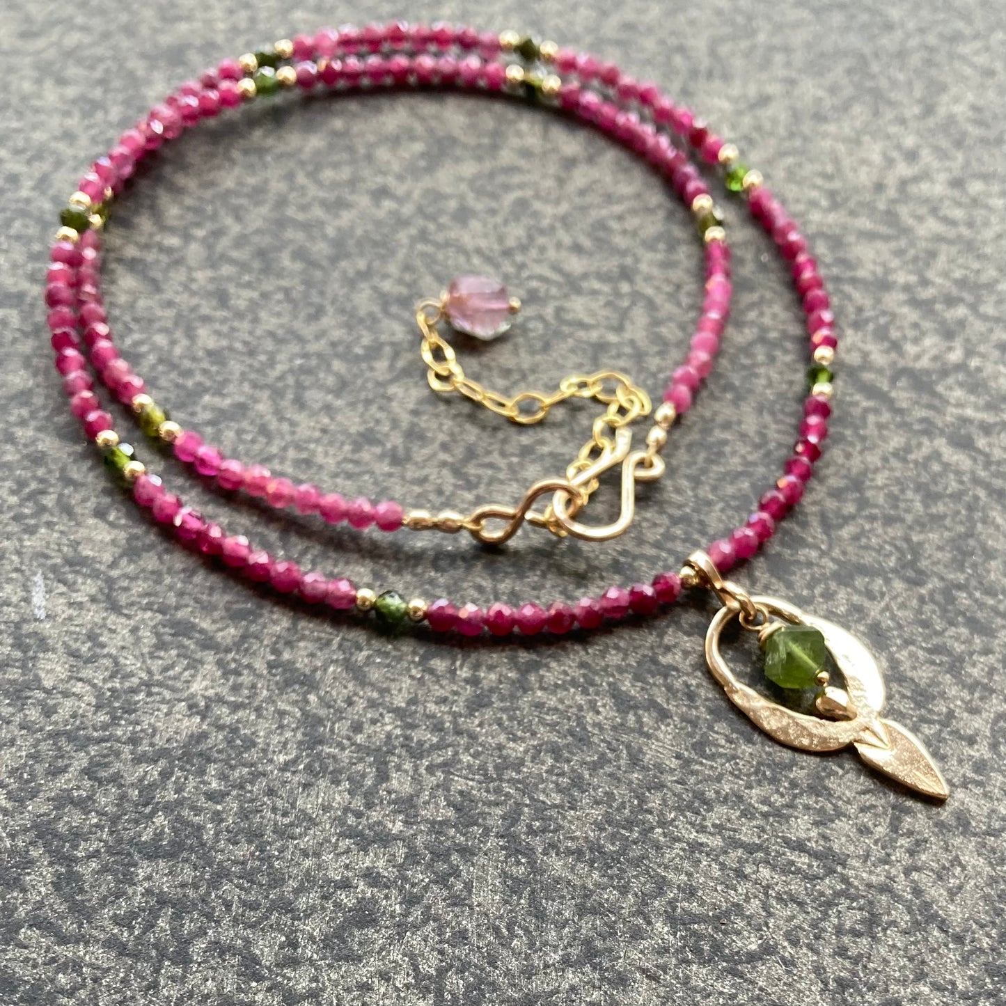 Watermelon Tourmaline, Gold & Bronze Goddess Pendant Choker