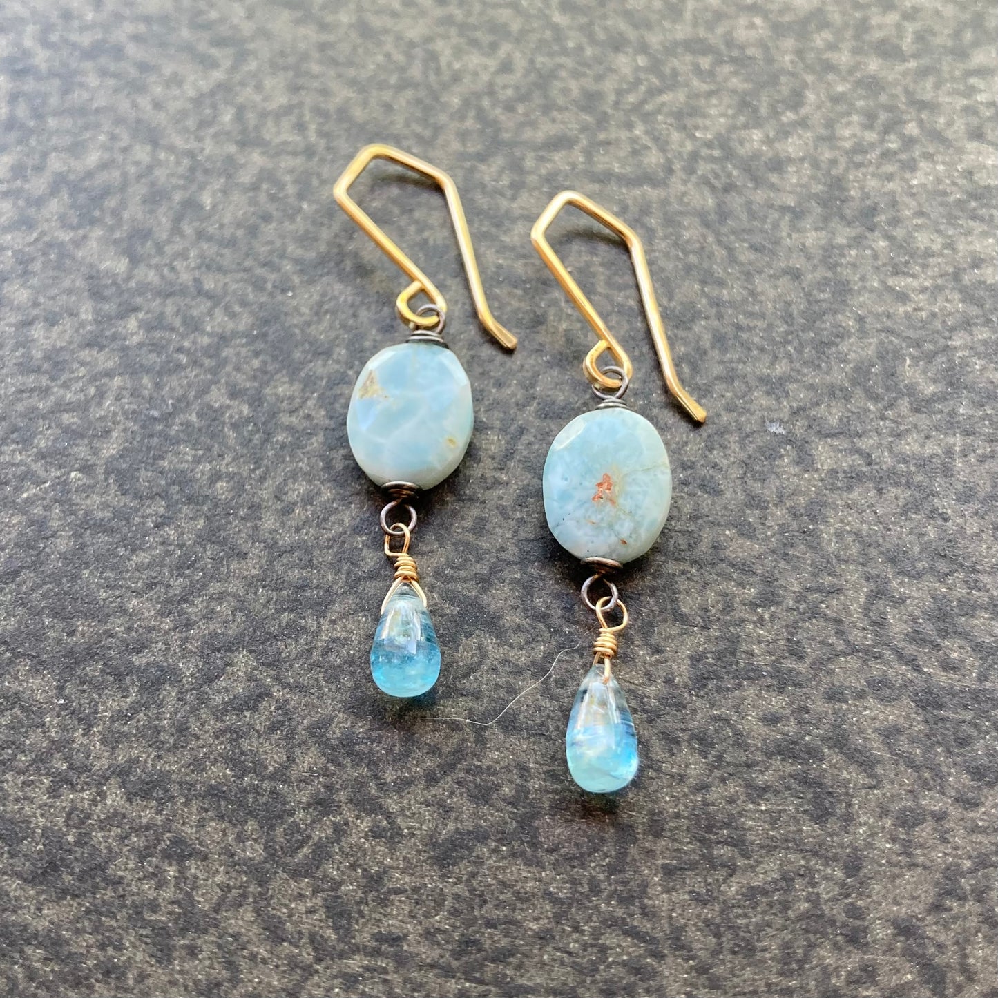 Larimar, Aqua Kyanite & Mixed Metal Earrings