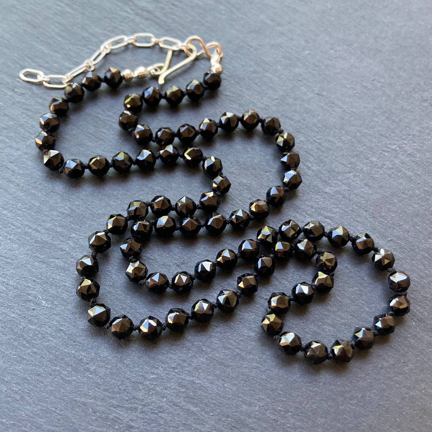 Black Spinel Hand Knotted Silk Necklace