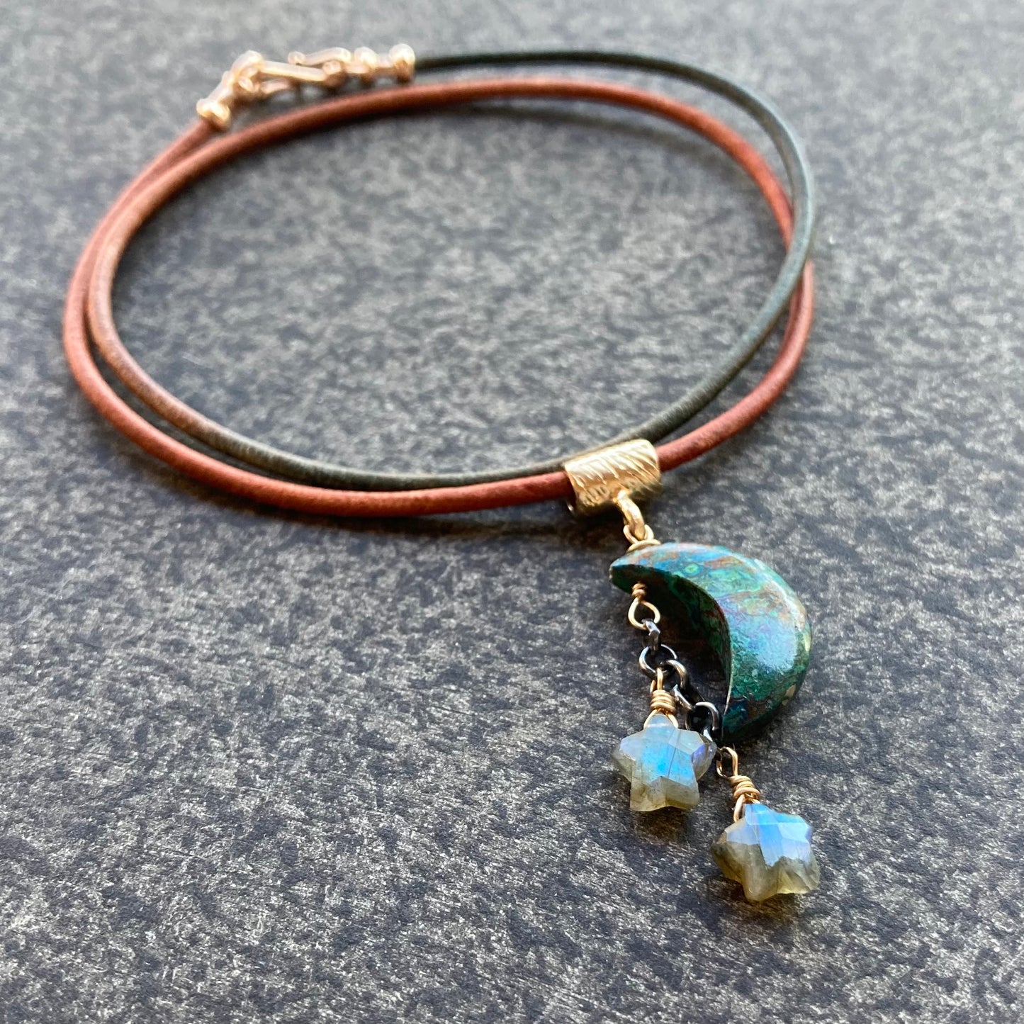 Chrysocolla, Labradorite & Mixed Metal Falling Stars Leather Choker