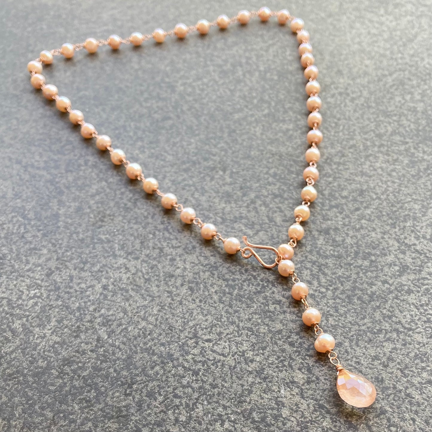 Pink Freshwater Pearl, Rose Gold & Copper Rutilated Quartz Convertible Pendant Necklace