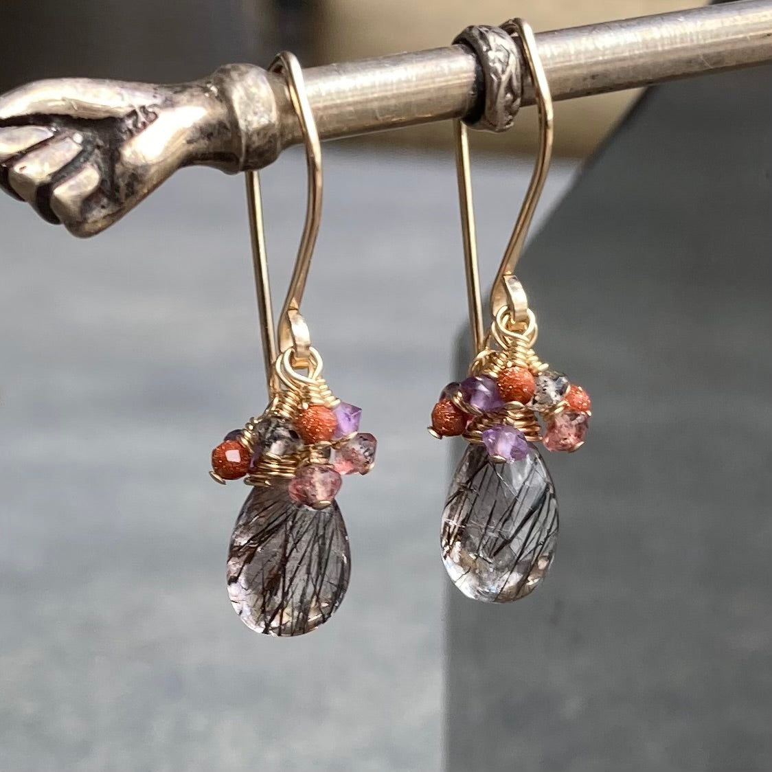 Cacoxenite & Gold Cluster Earrings