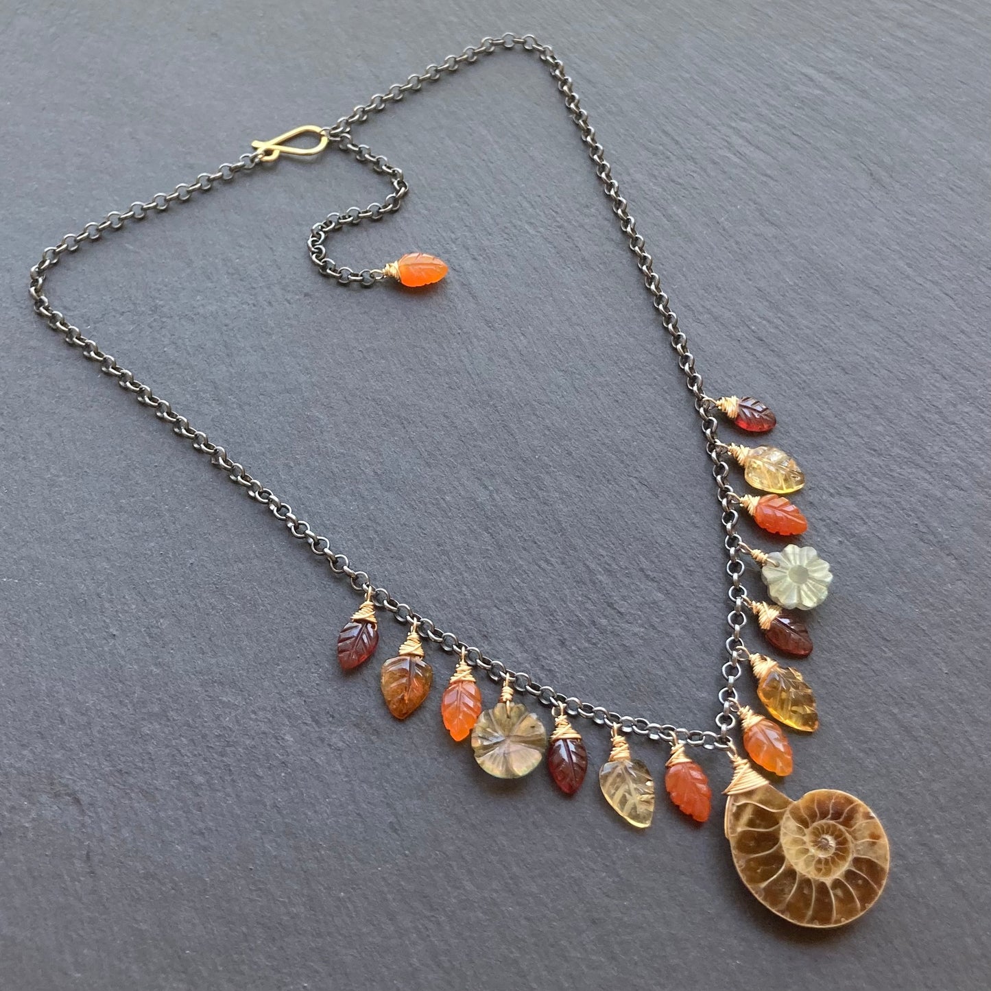 Ammonite, Multi Gemstone & Mixed Metal Woodland Goddess Charm Choker