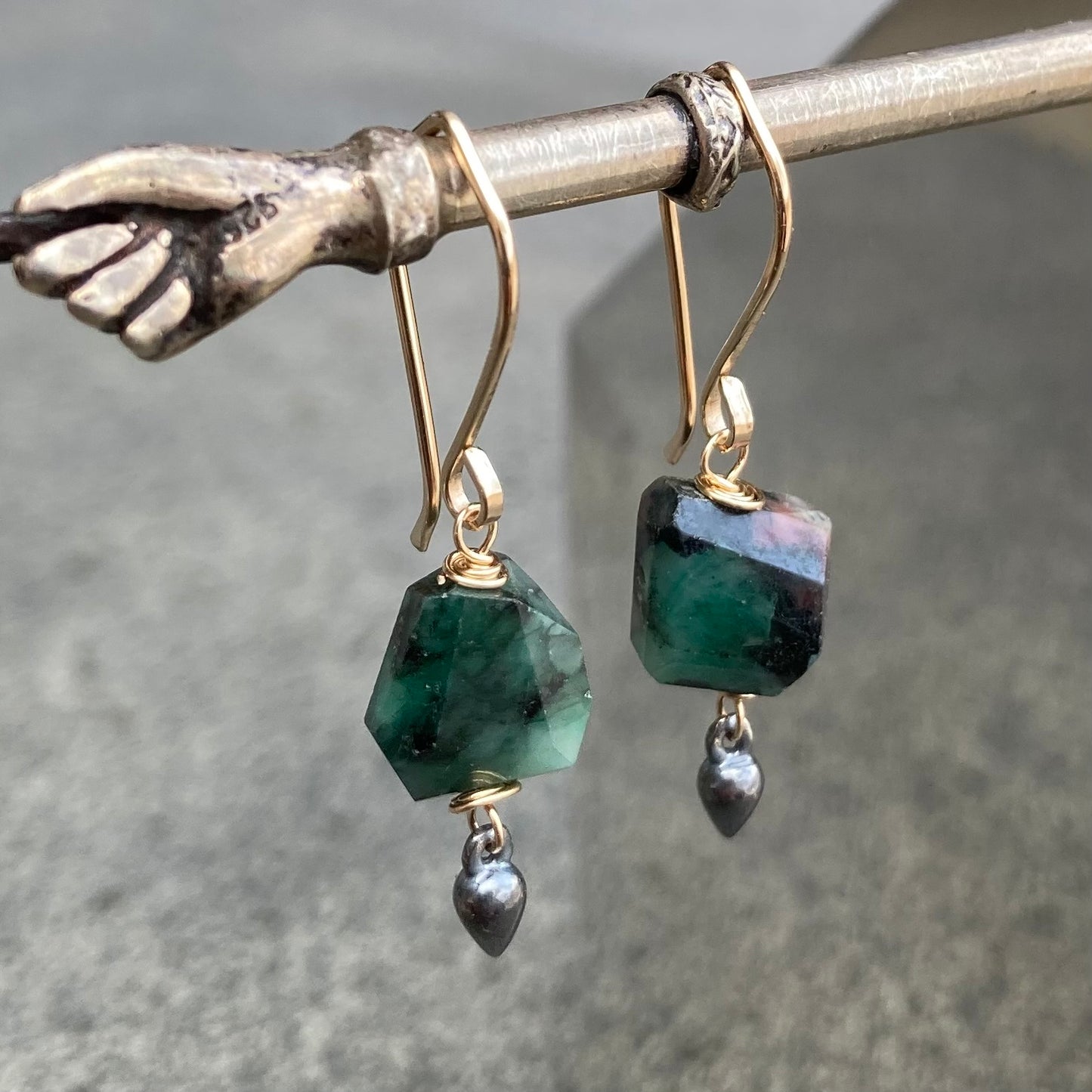 Natural Emerald & Mixed Metal Earrings