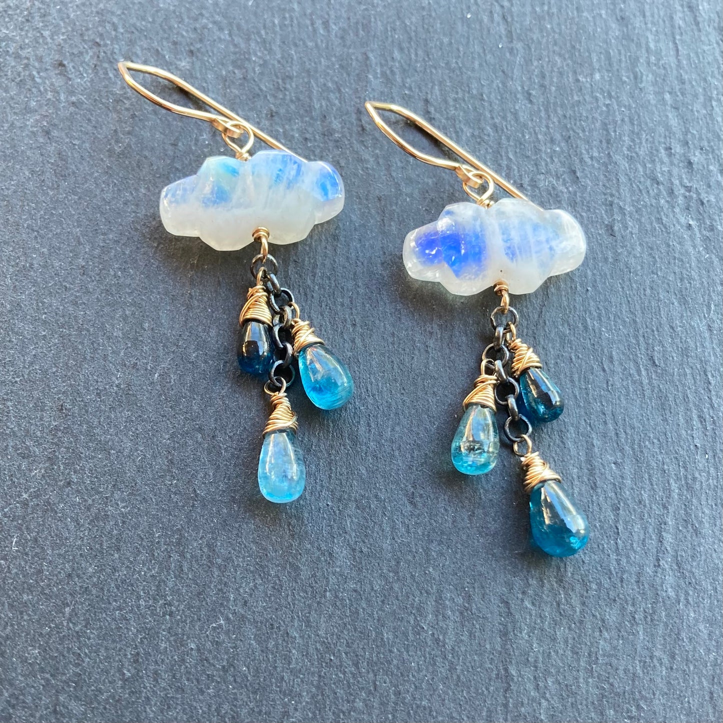 Rainbow Moonstone, Kyanite & Mixed Metal Monsoon Earrings