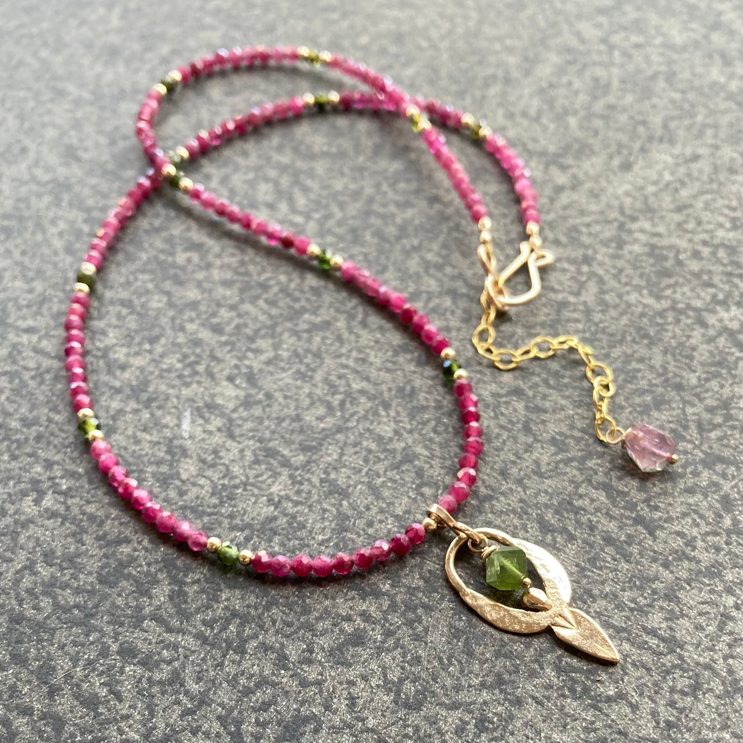 Watermelon Tourmaline, Gold & Bronze Goddess Pendant Choker