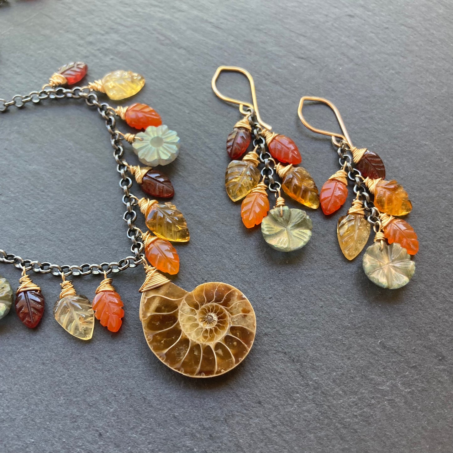 Multi Gemstone & Mixed Metal Woodland Goddess Cascade Earrings