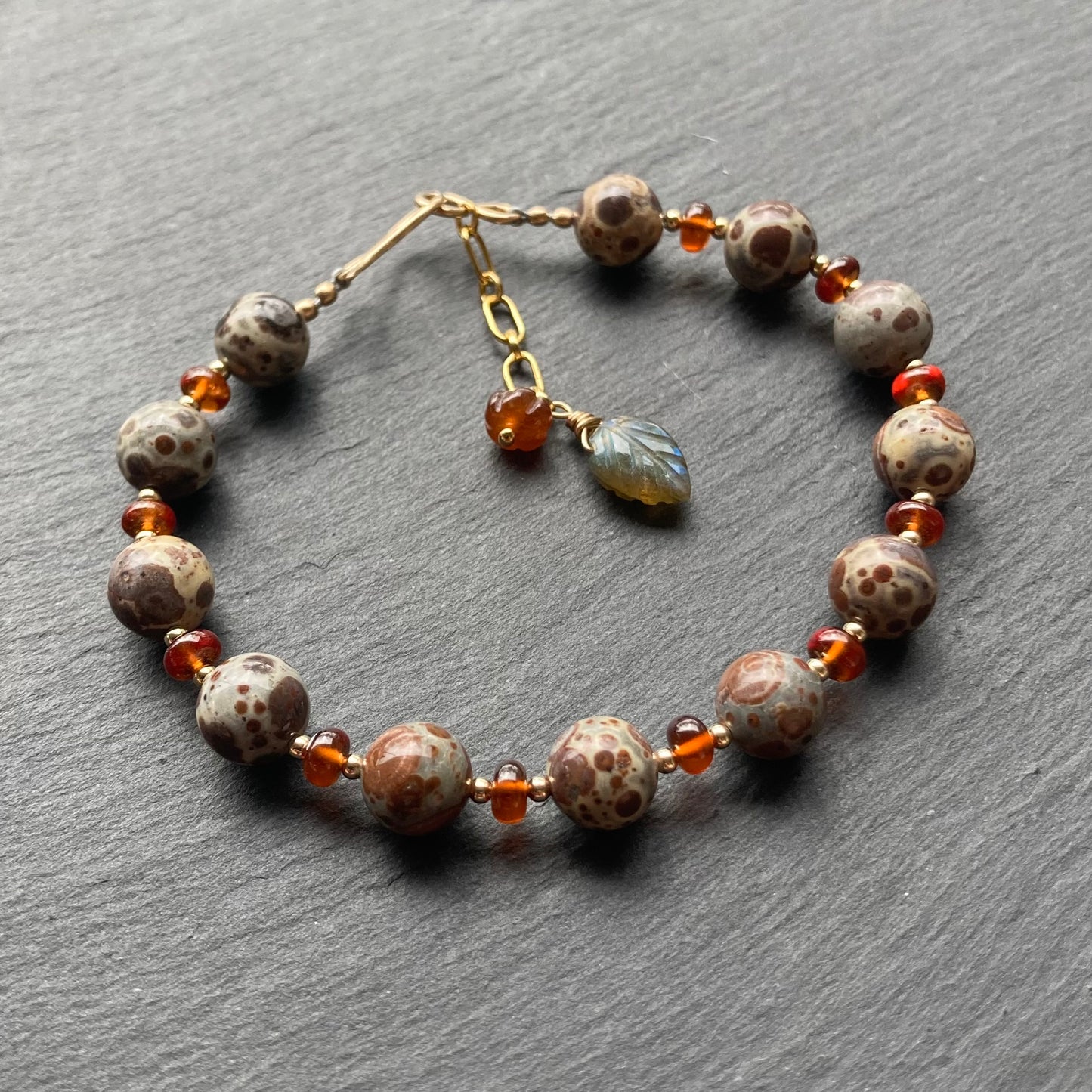Asteroid Jasper, Hessonite Garnet & Gold Autumn Harvest Bracelet