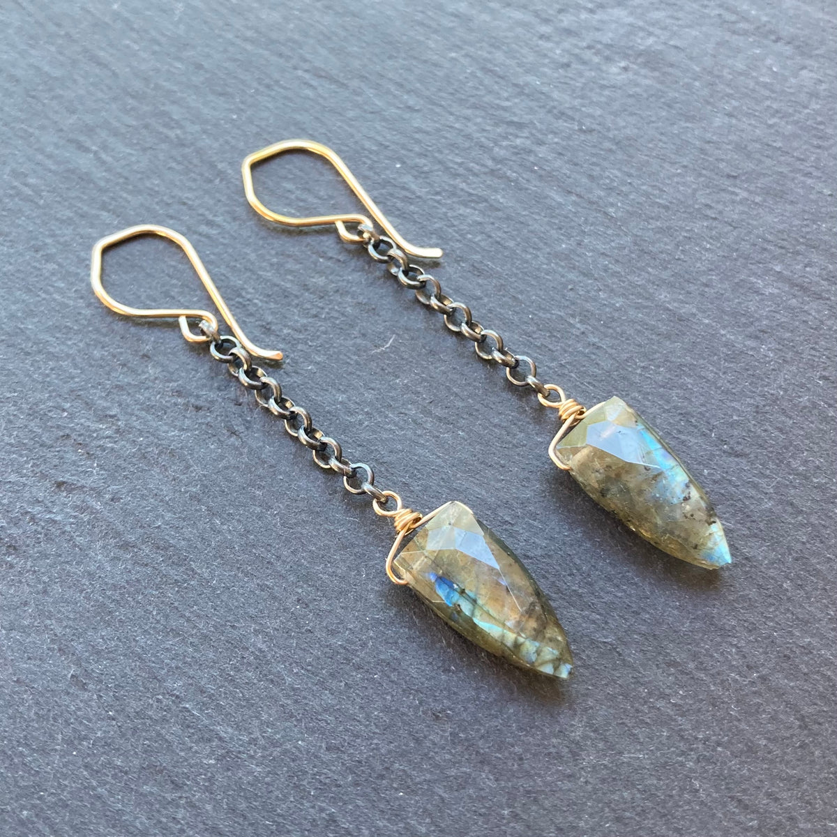 Labradorite & Mixed Metal Long Drop Earrings