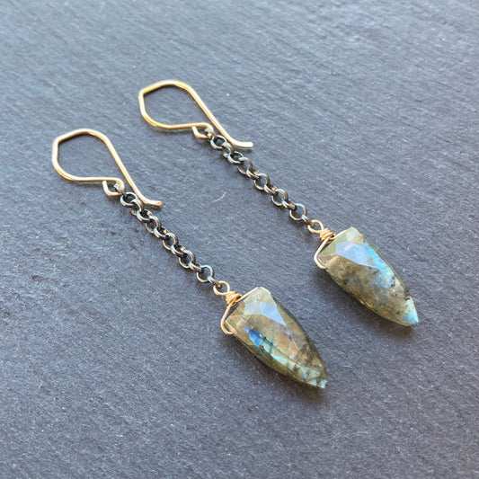 Labradorite & Mixed Metal Long Drop Earrings