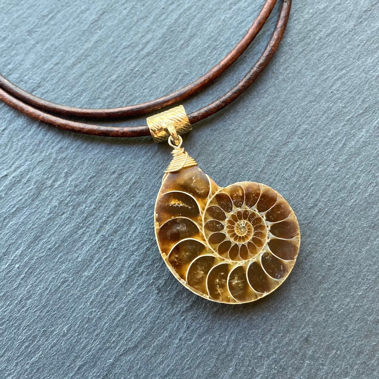 Natural Ammonite & Bronze Leather Choker