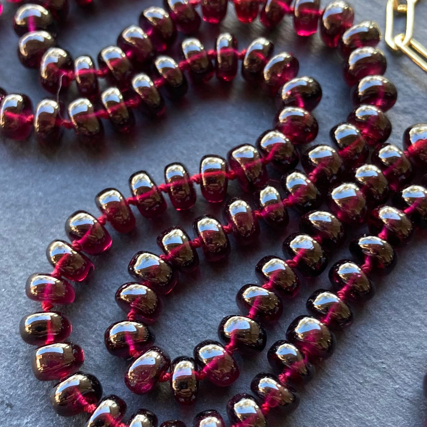 Rhodolite Garnet Hand Knotted Silk Necklace