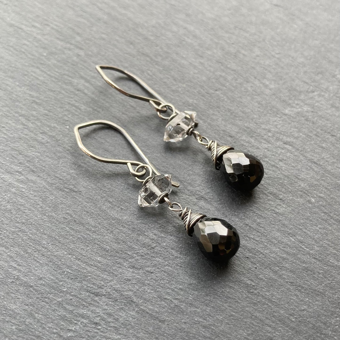Black Onyx, Herkimer Diamond & Sterling Silver Earrings