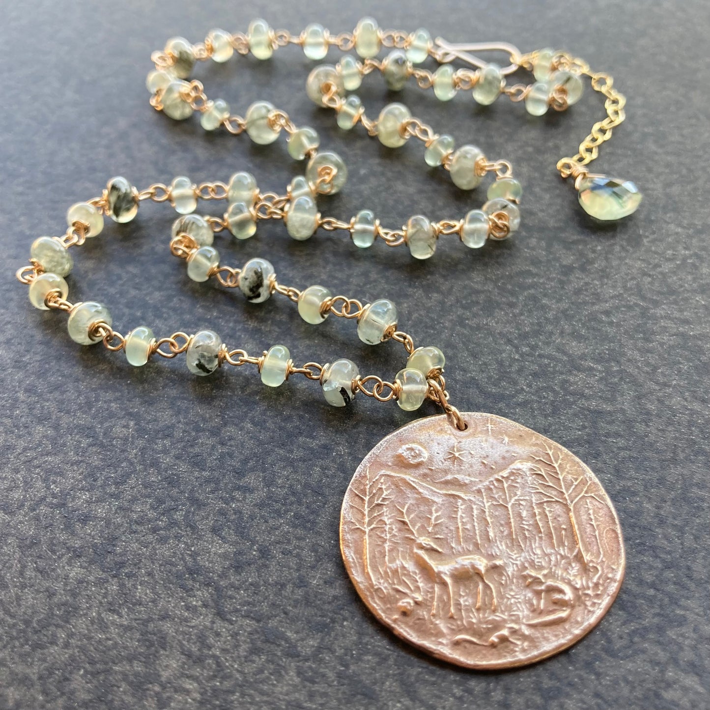 Prehnite, Gold & Bronze Woodland Dream Coin Necklace