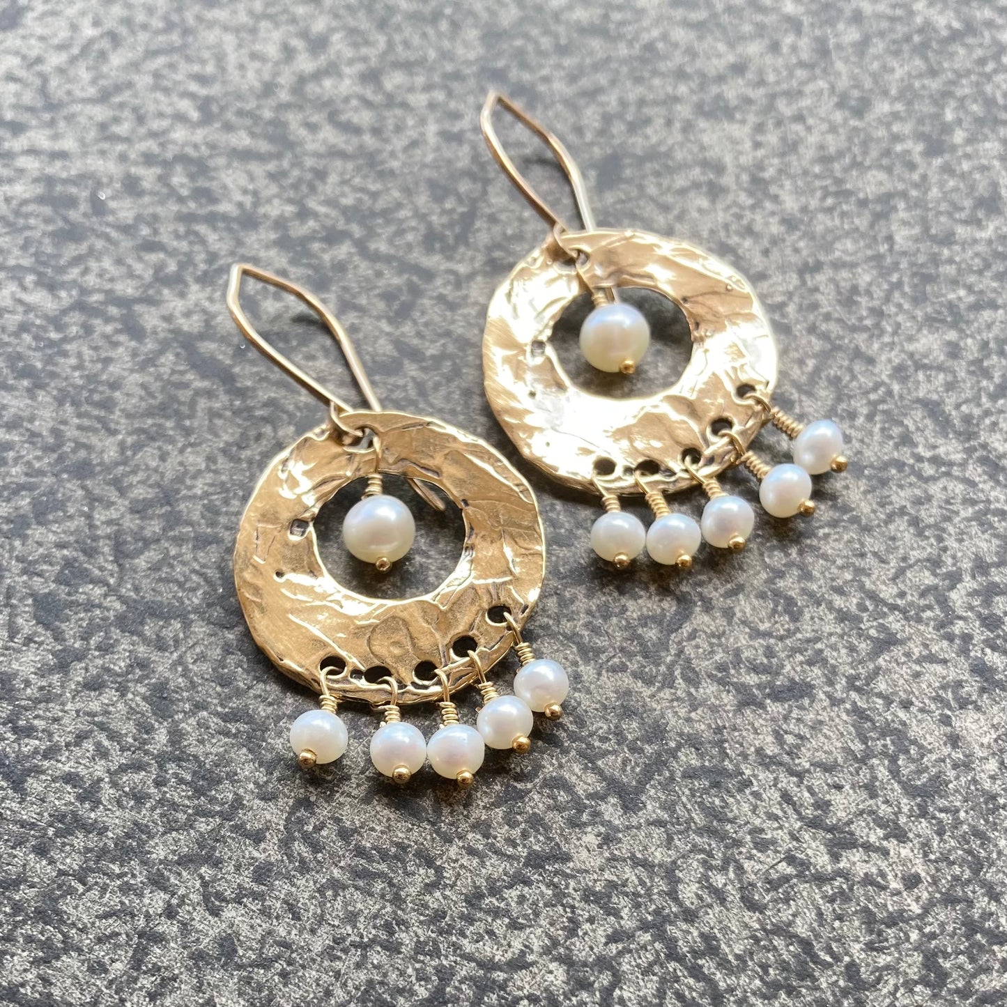 Vintage Freshwater Pearl, Gold & Bronze Fringe Hoops