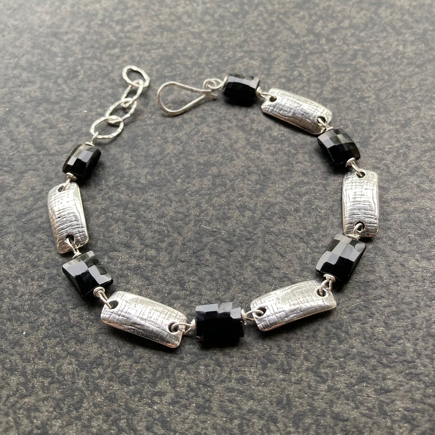 Black Spinel & Sterling Silver Artisan Link Bracelet