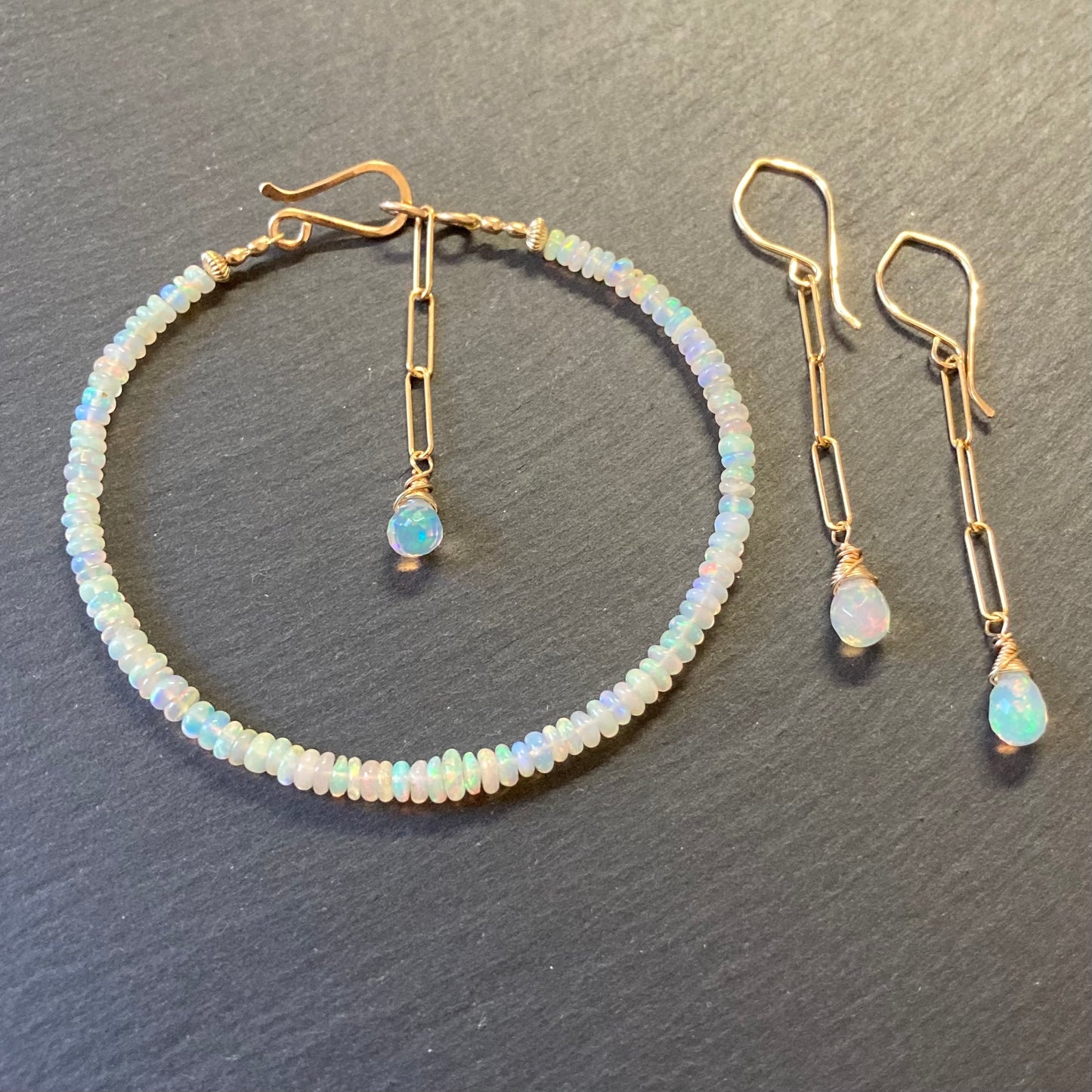 Ethiopian Opal & Gold Long Drop Earrings