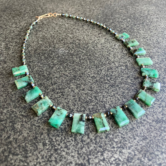 Natural Emerald, Black Spinel & Pyrite Collar