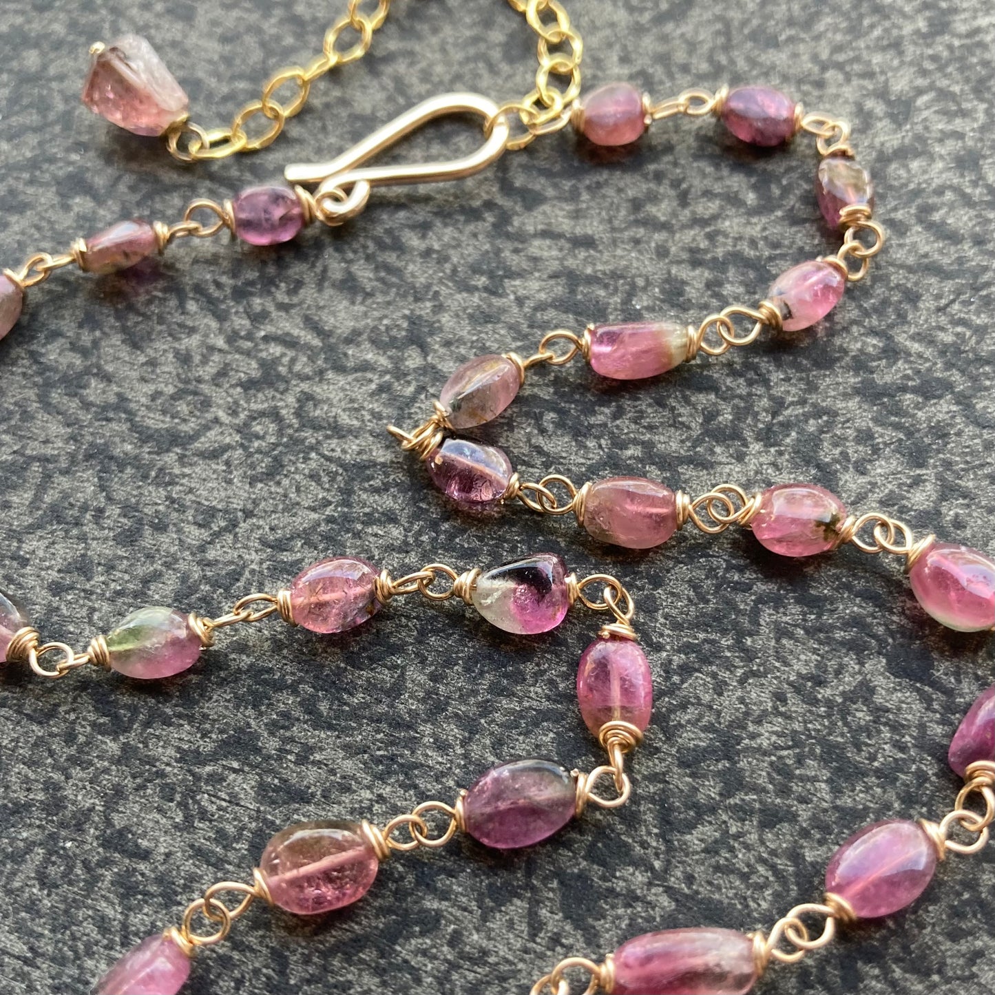 Watermelon Tourmaline & Gold Necklace