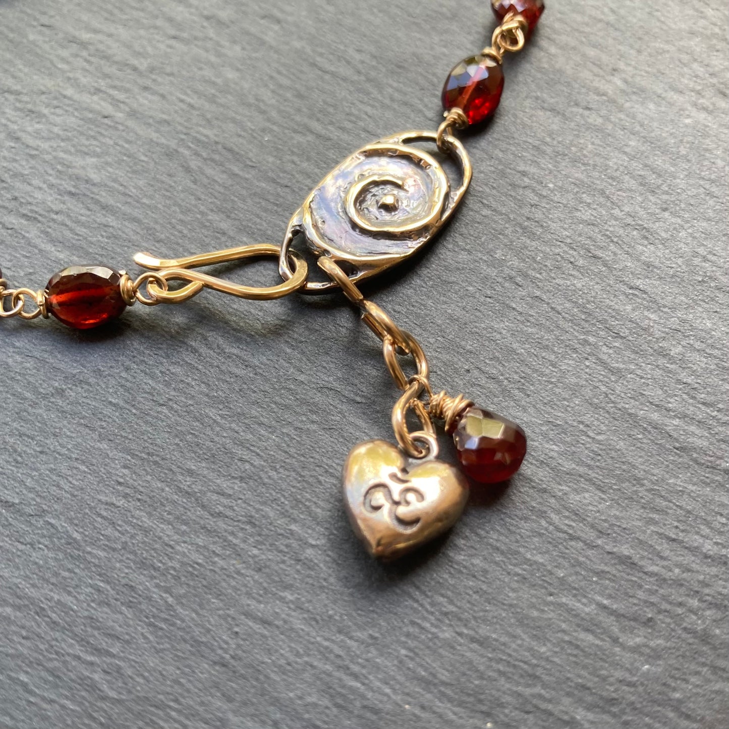 Mozambique Garnet, Gold & Bronze Sacred Spiral Bracelet