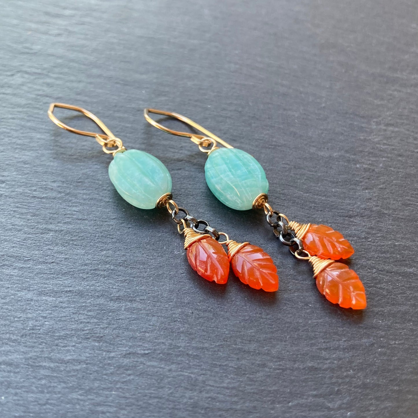 Amazonite, Carnelian & Mixed Metal Earrings