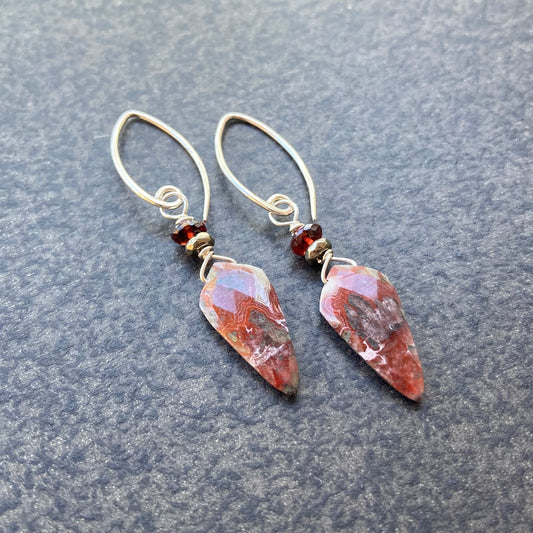 Crazy Lace Agate & Sterling Silver Arrowhead Earrings