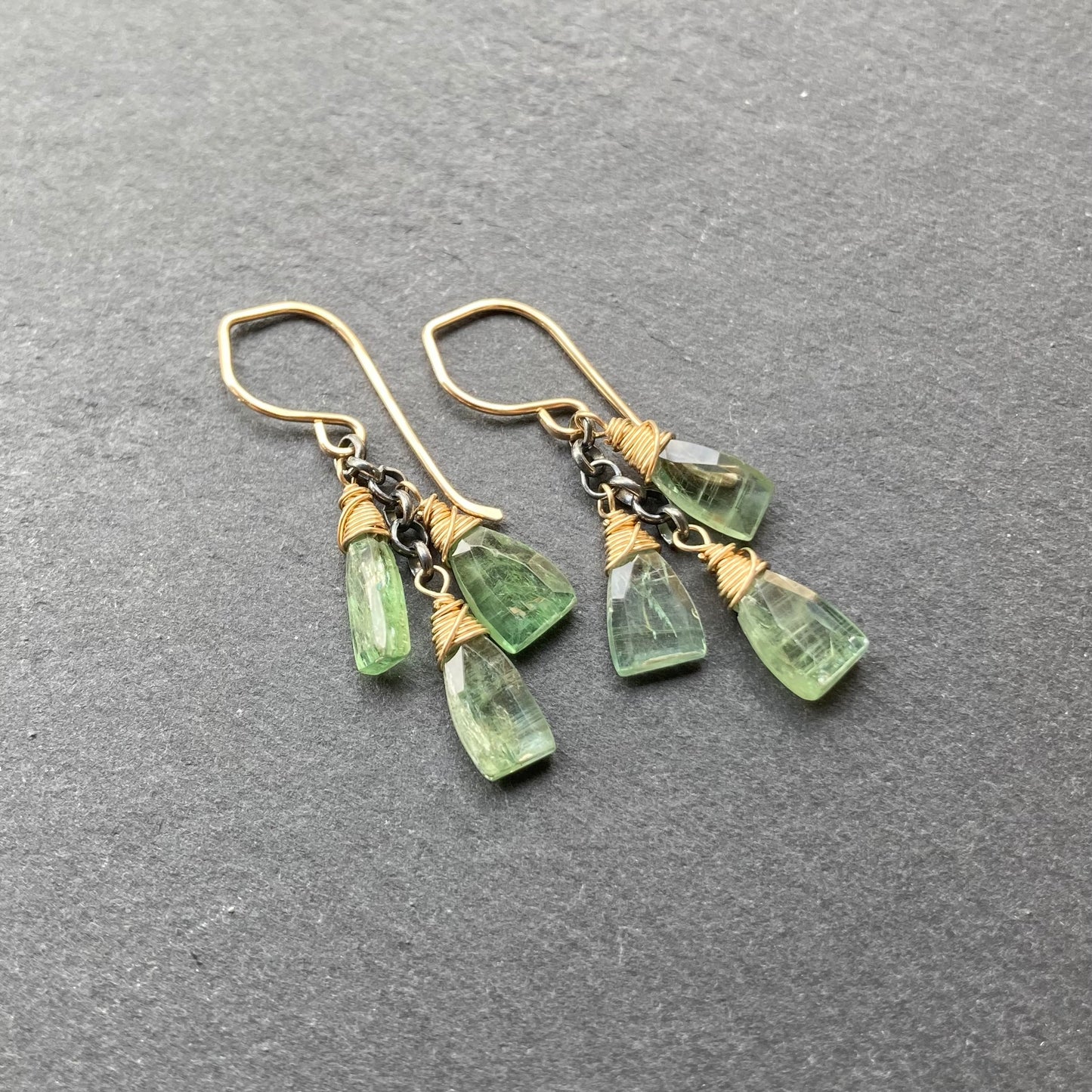 Green Kyanite & Mixed Metal Cascade Earrings