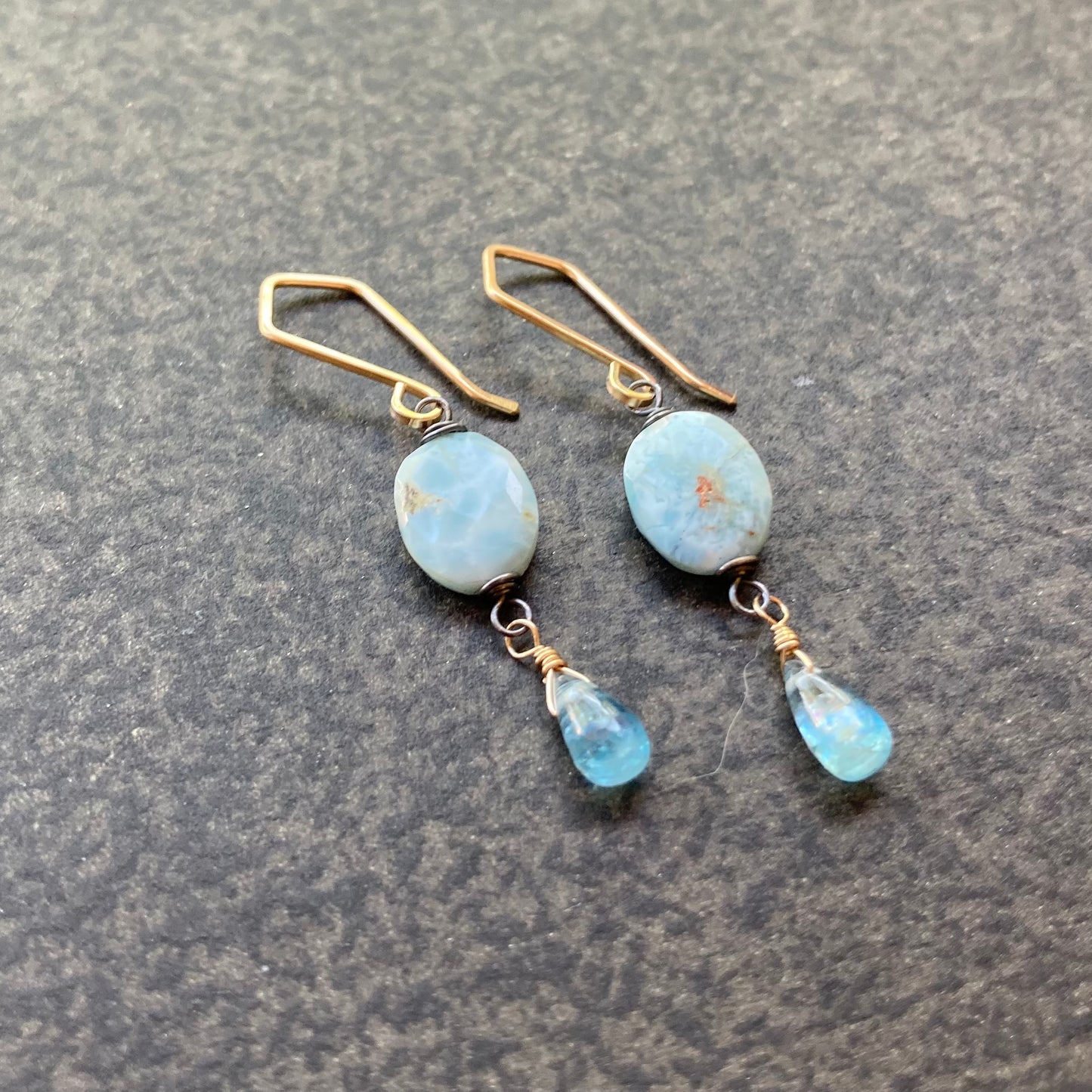 Larimar, Aqua Kyanite & Mixed Metal Earrings