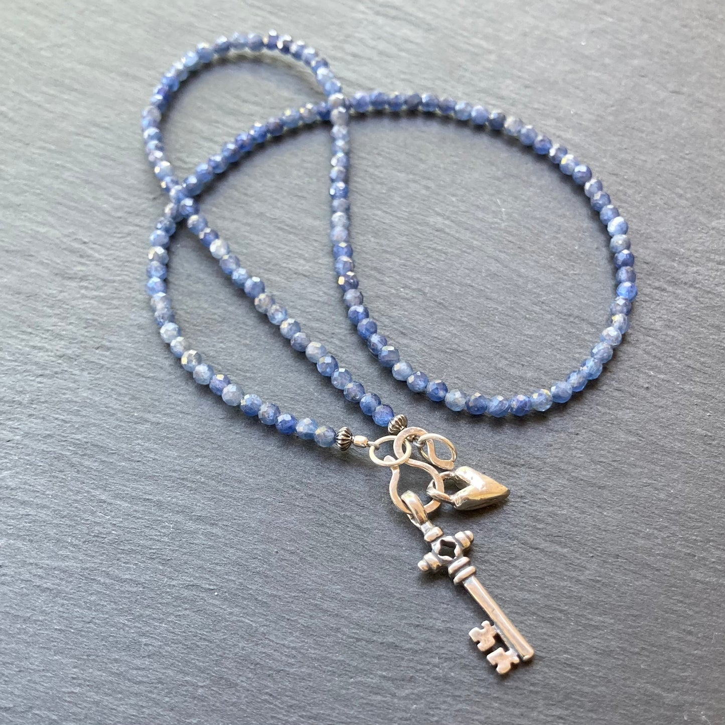 Sapphire & Sterling Silver Key to My Heart Charm Choker