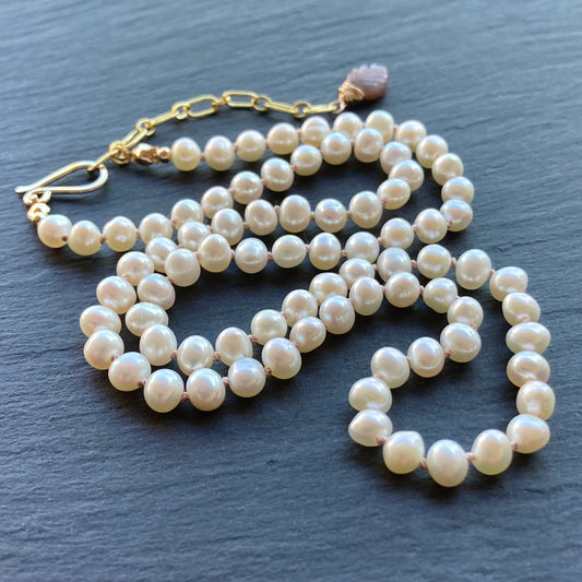 Freshwater Pearl Hand Knotted Blush Silk Choker