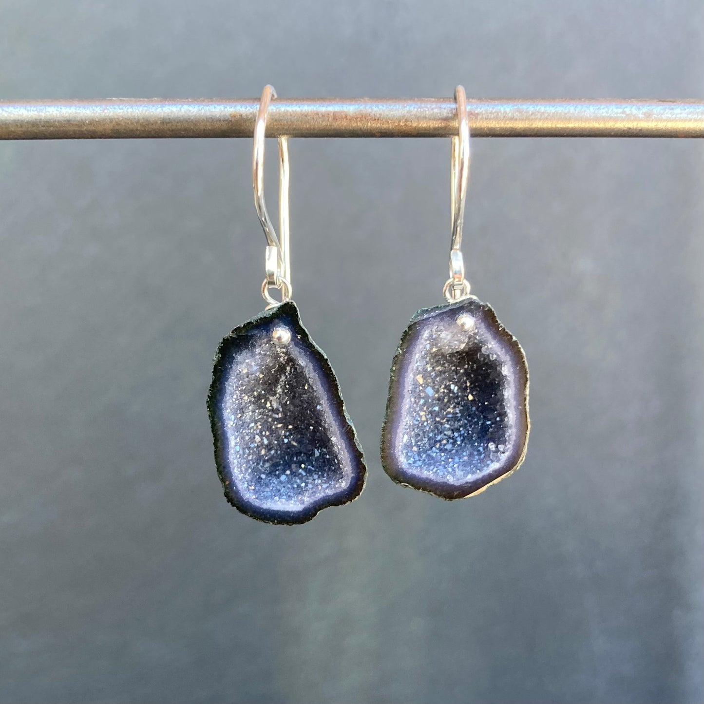 Black Druzy Tabasco Geode & Sterling Silver Earrings
