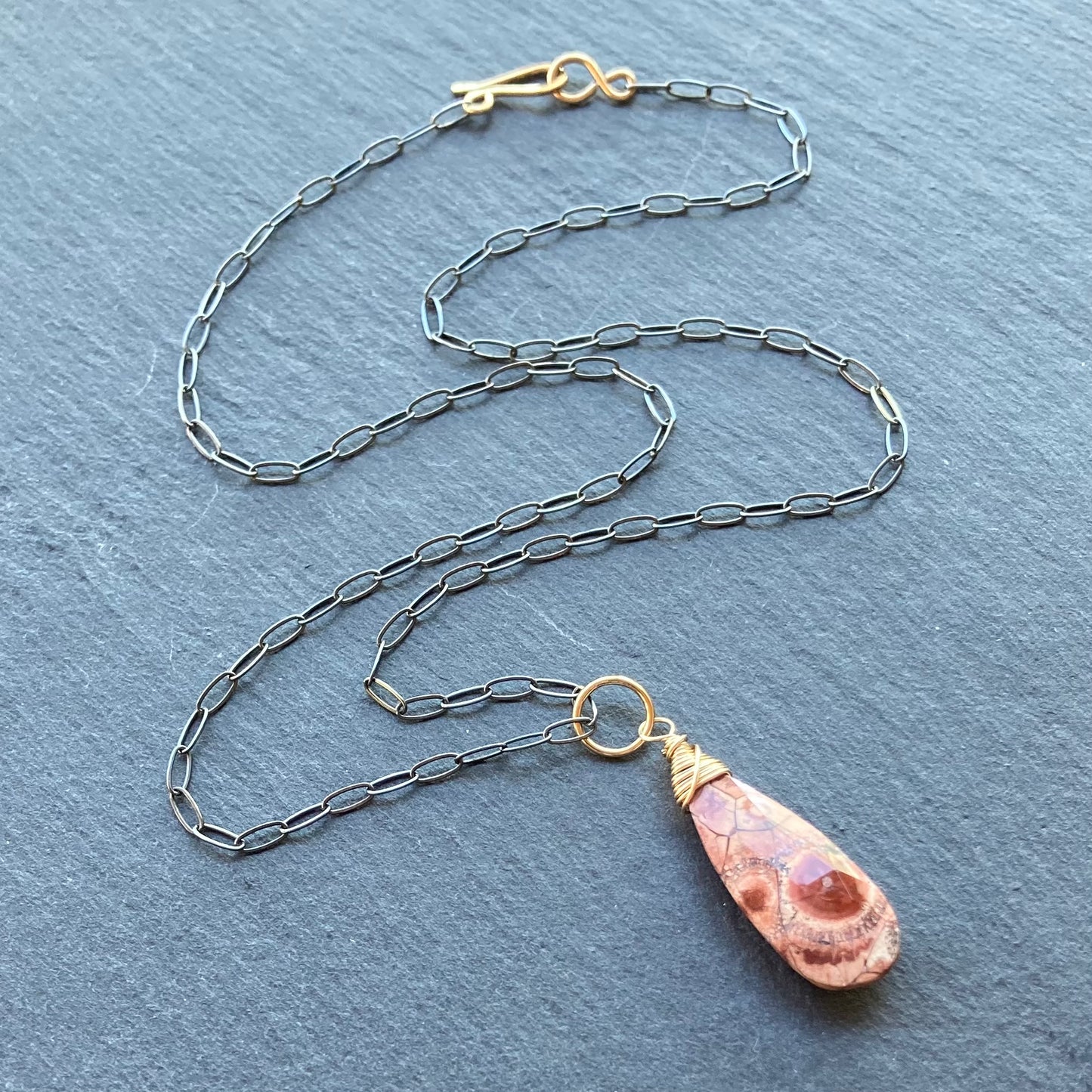 Crazy Lace Agate & Mixed Metal Pendant Necklace