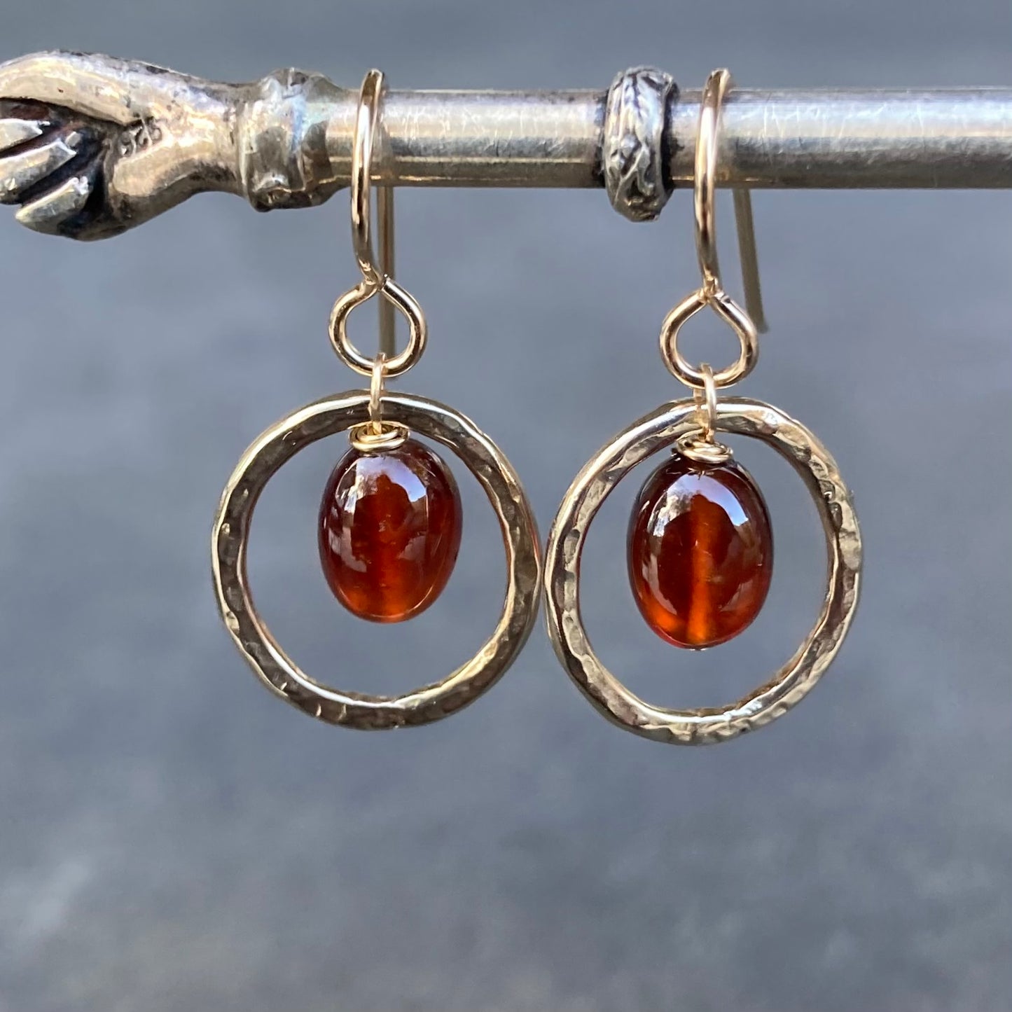 Hessonite, 14k Gold & Bronze Hoops