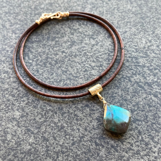 Chrysocolla & Bronze Leather Choker