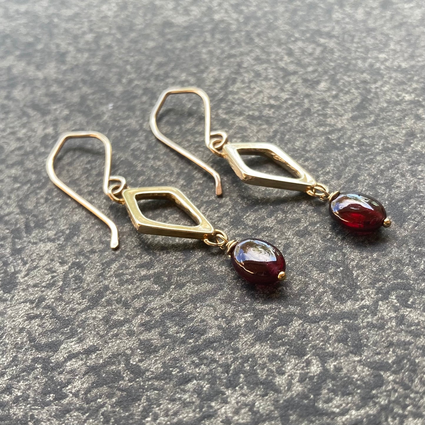 Rhodolite Garnet, Gold & Bronze Diamond Earrings